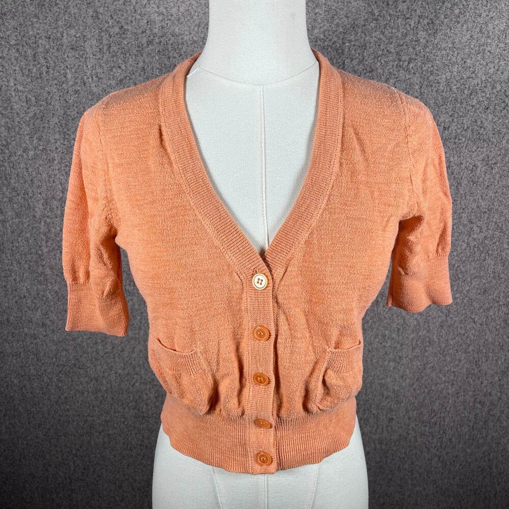 Y2K 90s VTG Women's Dainty Coquette Summer Preppy Cropped Peach Blouse Size S